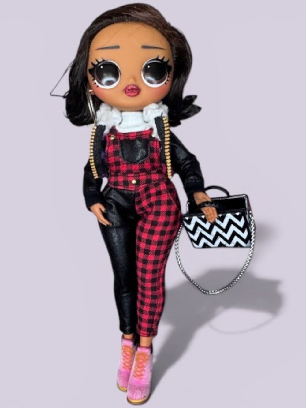 LOL Surprise OMG Winter Chill Camp Cutie Doll Plaid Overalls Purse